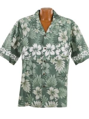 Chemise Hawaiienne Green Hibiscus importée d'Hawaii par SURFPISTOLS