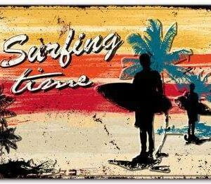 Plaque déco Surf, beach, en acier. SURFING TIME par SURFPISTOLS