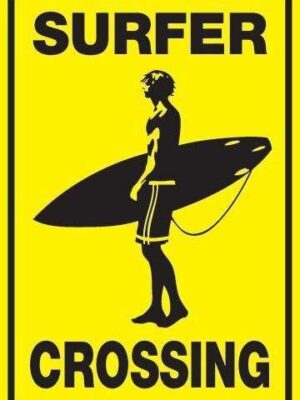 PLAQUE METAL DECORATIVE SURFER CROSSING