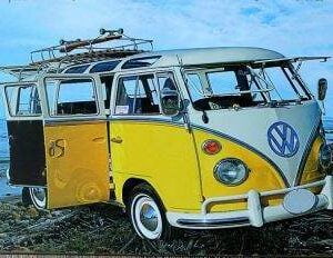 Plaque métal vintage déco Surf, beach, combi camper, YELLOW CAMPER